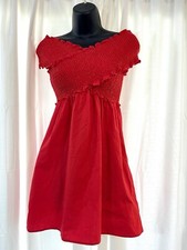 Show Me Your MuMu Mandy Smocked Dress in Cherry Poplin Off the Shoulder Mini