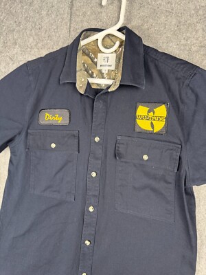 Wu Tang Shirt Men's Small Navy Blue Old Dirty Bastard ODB Embroidered Work Shirt