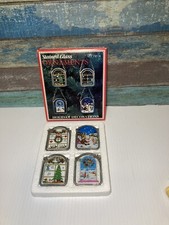 Vtg Stained Glass Painted Tree Hanging Christmas Decor Ornaments Scenic Window