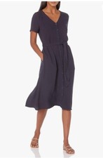 Amazon Essentials XS Navy Dress Tie Short Sleeve V Neck Front Button Up Midi