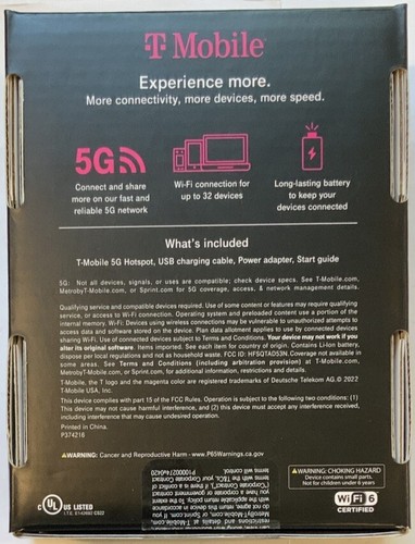 COMPLETE IN BOX, T-MOBILE D53 5G BROADBAND HOTSPOT (32 DEVICES) 6460 mAh BATTERY - Picture 2 of 5