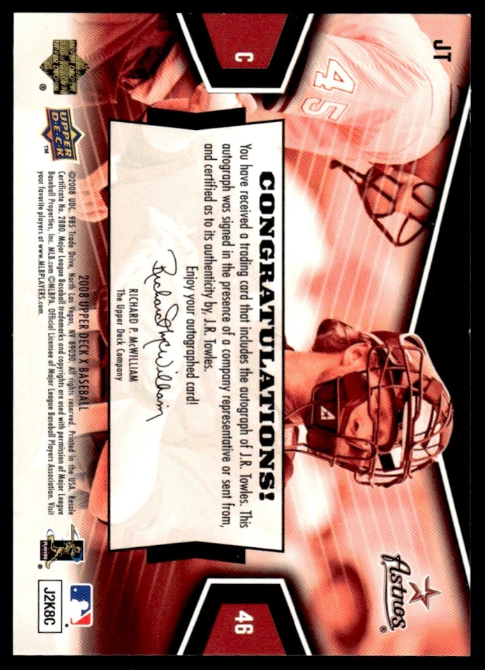 2008 UDX SIGNATURES J.R. TOWLES #NNO R28 - Image 2 of 2