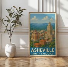 Asheville North Carolina Travel Poster Print | Blue Ridge Mountains Wall Art