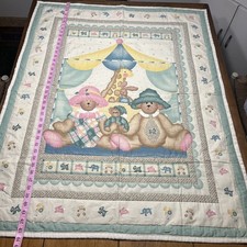 Baby Quilt Wall Hanging Hand Stitched Bears Giraffe Gender Neutral 34 X 44