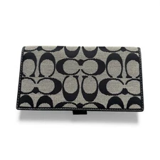 Coach Black & Gray Signature Jacquard Bi Fold Checkbook Cover
