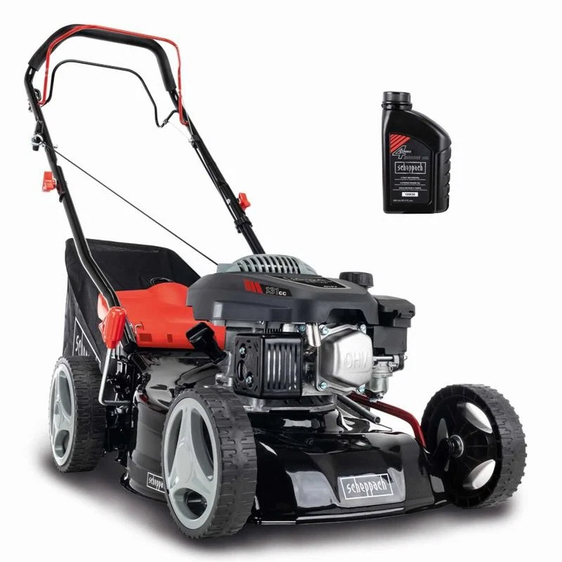 Scheppach Benzin Rasenmäher RM420A 3,3PS 5in1 mit Antrieb Breite 42cm 0,6 L Öl