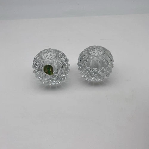 Waterford Crystal Round Candlestick Holders Pair with Box Ireland Vintage