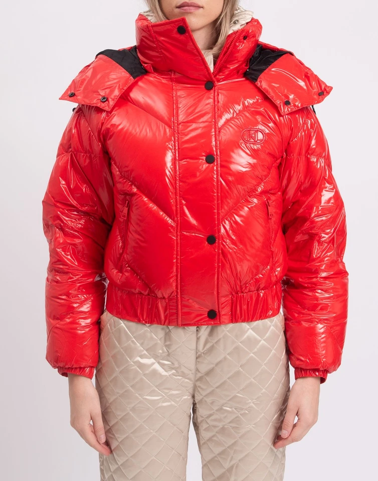 RRP€550 KARL LAGERFELD Puffer Jacket Size XS Red Embroidered Logo Quilted Hooded - Image 3 of 4