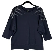 Rafaella Navy Blue Pullover Metal Stud 3/4 Sleeve Sweatshirt Tunic Petite Large