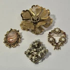 Lot of 4 Assorted Vintage Gold Tone Brooch Pins Wearable Costume Jewelry