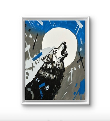 #ad #ad Original Abstract Wolf Howling Painting 14x11 canvas Modern Wall Art Home Decor $150.00