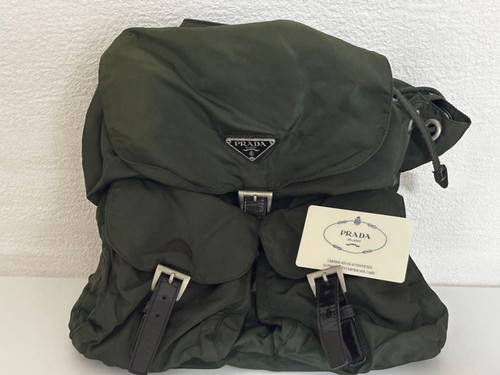 PRADA VELA Nylon Backpack Khaki Olive Authentic Men's or Women's Travel Bag