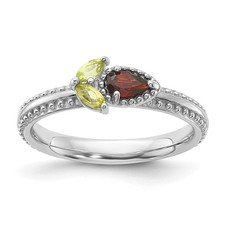 925 Sterling Silver Stackable Expressions Garnet and Peridot Flower Ring Size 8