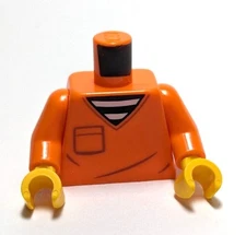 Lego - Minifigure Torso - Orange V Neck, Striped Shirt, Pocket