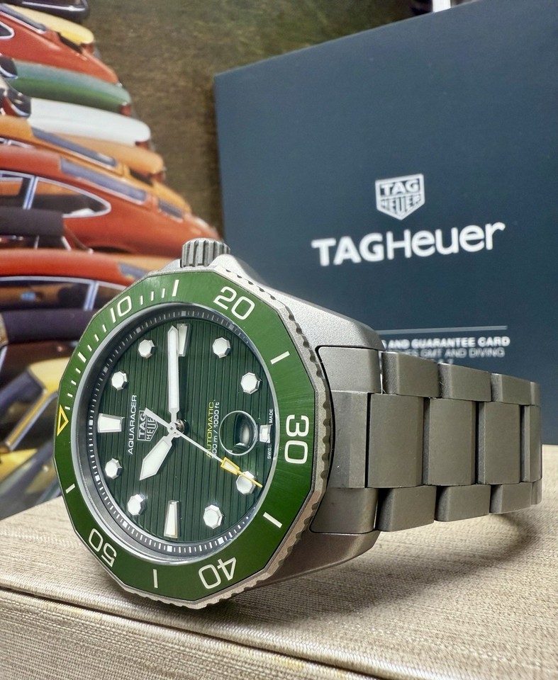 Tag Heuer Aquaracer Professional 300 Titanium 43mm Green Wave Dial ...