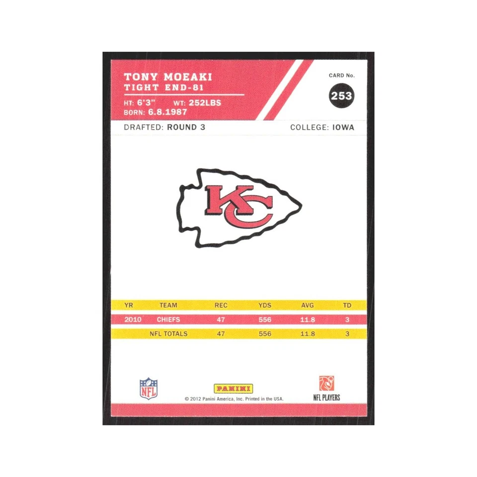 2012 Score Tony Moeaki Chiefs #253 - Image 2 of 3
