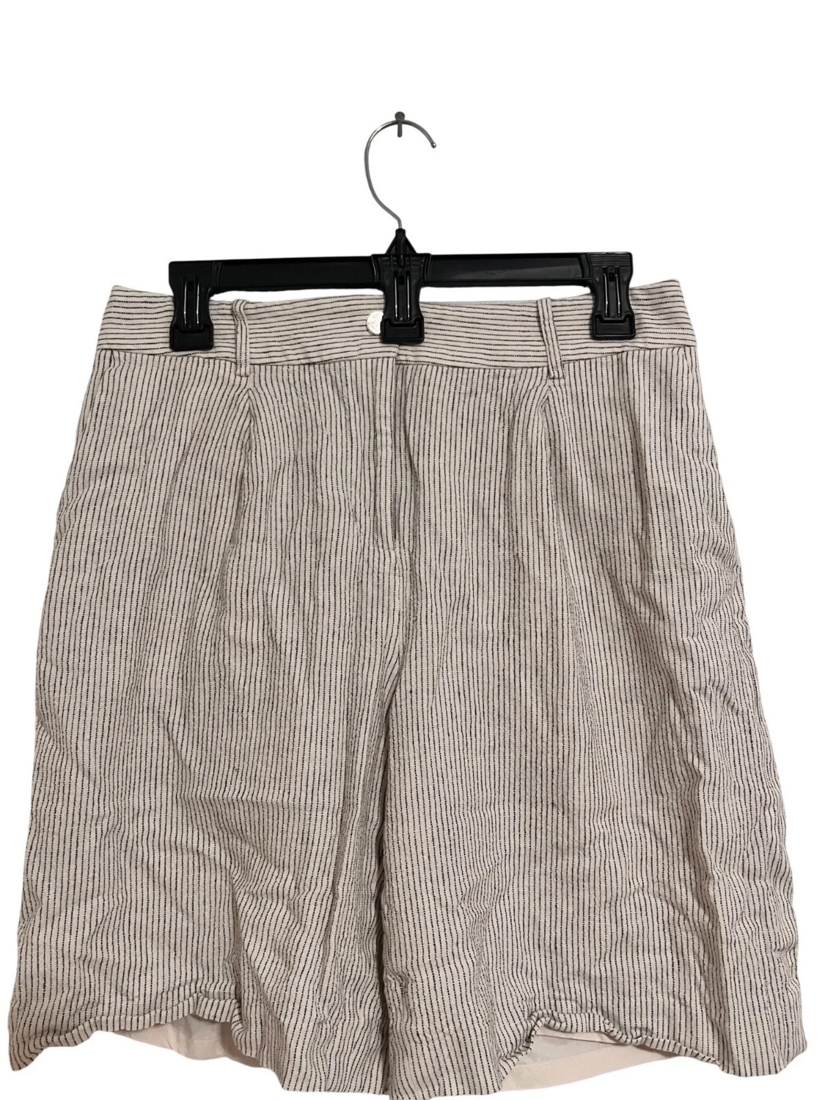Calvin Klein Womens Black/White wideleg high rise Bermuda Linen Shorts sz 8