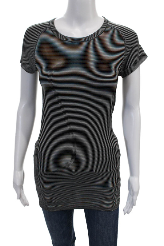 Lululemon Womens Stripe Printed Round Neck Activewear T-Shirt Black Size 4
