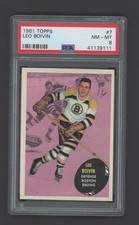 1961-62 Topps Hockey No. 7 Bruins Leo Boivin PSA 8 NM-MT