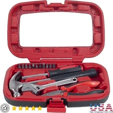 Durable 15 Piece Tool Set Home Repairs DIY Projects Handy Carrying Case Red
