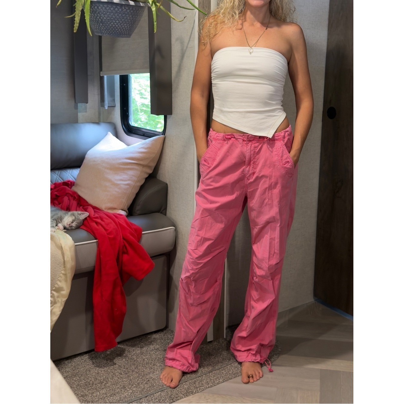 Blend In American Eagle Baggy Cotton Blend Pants in Bright Pink Size Small | eBay