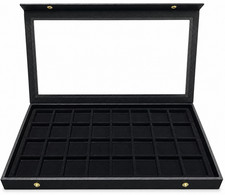 32 Slot Jewelry Display Case Tray Ring Earring Coin Organizer Glass Top Box