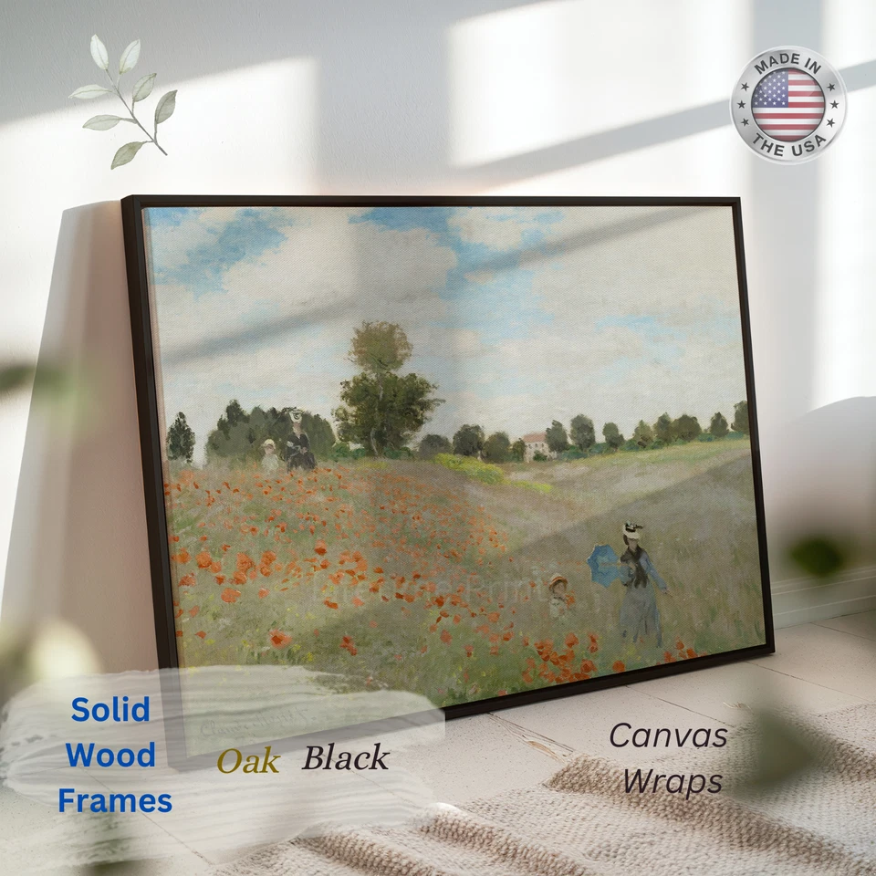 Impresión en lienzo The Poppy Field de Claude Monet, envolvente enmarcada Giclee Foto 3 de 4
