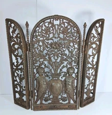 Ornate Victorian 3 Panel Metal Grate 16"×17.5" Cast Iron Steel Patina Weathered