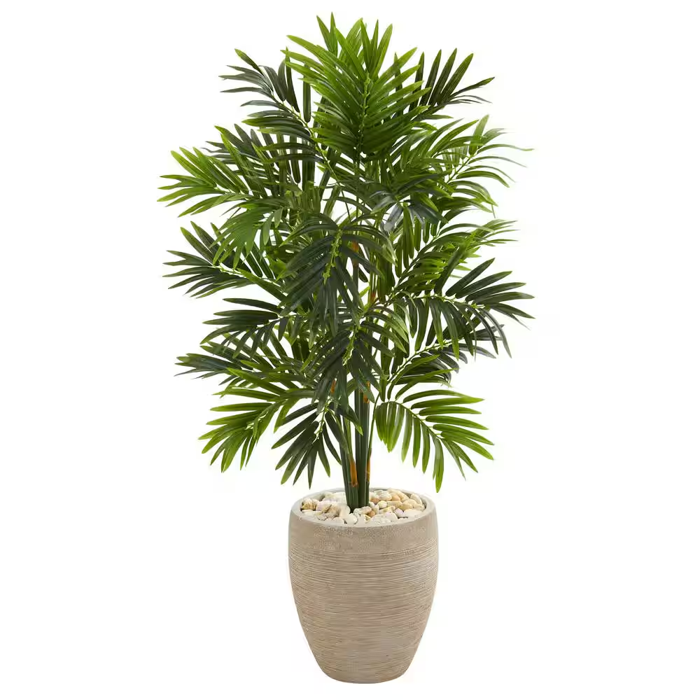 Indoor 4 Ft. Areca Artificial Palm Tree in Sand Colored Planter