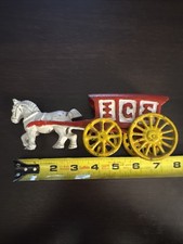 2 Vintage Cast Iron Horse Drawn Ice Wagon Toy 601