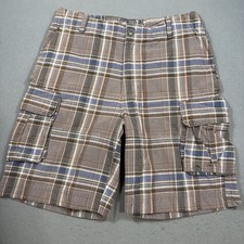 Duck Head Jeans Co. Men's Cargo Shorts Navy Blue Plaid 32x10 Distressed