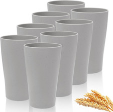 EI Wheat Straw Cups 8Pcs Grey Plastic Reusable Cups for Kitchen Unbreakable Plas