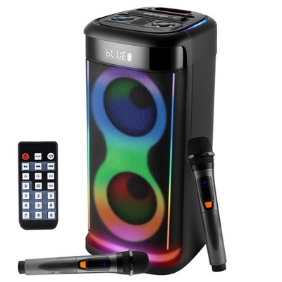 Portable Wireless Party Speaker with LED Light Mic Remote TWS Bass Guitar Input