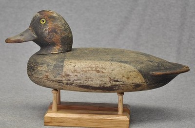 FRED ALLEN MONMOUTH, IL. BLUE BILL DUCK DECOY ORIGINAL PAINT HOLLOW SIGNED 1934