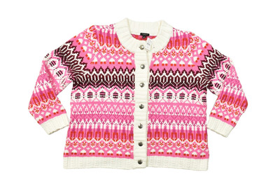 Talbots Plus Petite 2XP New With Tags Pink Multi Fair Isle Button Front Cardigan