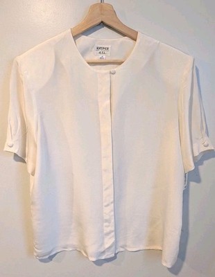 Deadstock Vtg 90s Ivory Silk Top Short Sleeve Blouse 14 Classic Quiet Luxury NWT