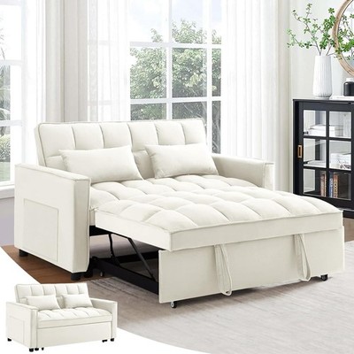 55'' Modern Velvet Convertible Sleeper Sofa Bed Loveseat Couch Pull-Out Bed Sofa