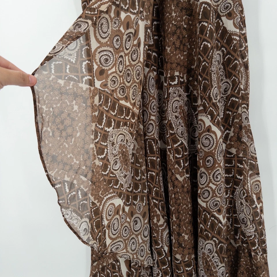 Y2K 森林仙女棕色雪纺迷笛连衣裙 12 码帝国腰婴儿娃娃地球 — 第 4/4 张图片