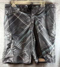 O'Neill Mens Board Shorts Black Gray Plaid Surf Swim Trunks Y2K Style Size 34