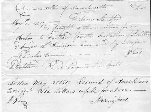 Boston Tea Party Participant Makes Payment For Ammunition Freight In 1817
