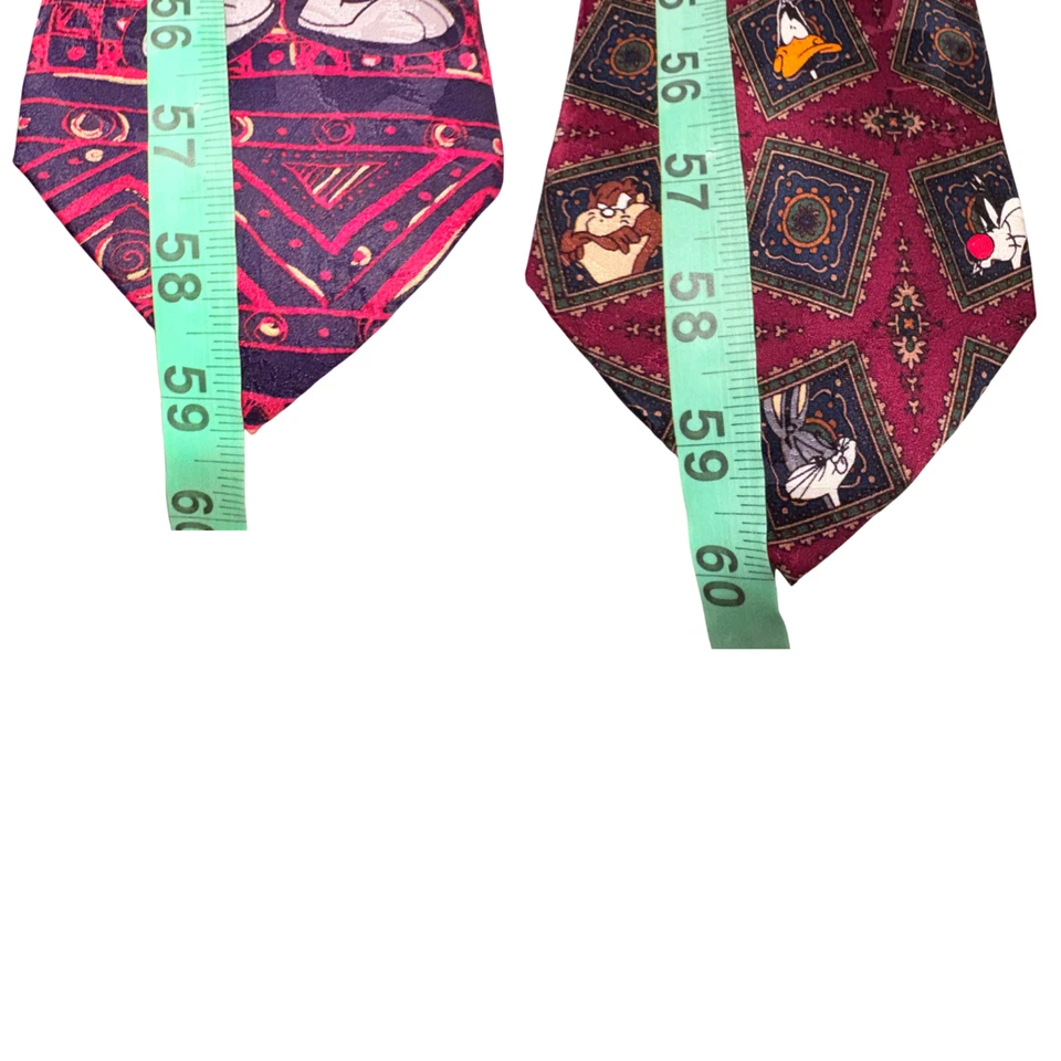 Lote de 2 corbatas de cuello vintage Looney Tunes Bugs Bunny Taz rojo piolín 1995, 1994 seda Foto 3 de 4