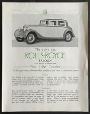 ROLLS ROYCE 25/30 HP SALOON Car Sales Specification Leaflet APR 1936