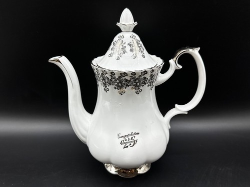 Royal Albert Congratulation 25th Anniversary Large Coffee Pot Bone China England - Picture 2 of 8