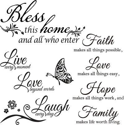 3 Sheets Vinyl Wall Quote Stickers Love Faith Hope Family Inspirational Stick...