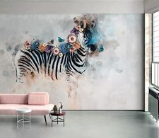 3D Aquarell Zebra Q14766 Tapete Wandgemälde Fototapete Selbstklebend Kay