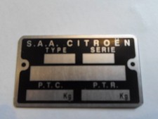 Typenschild Citroen Schild ID-plate plaque targa targhetta S60 s89 Oldtimer 2cv