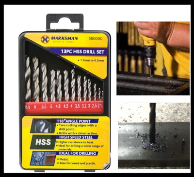 13-teiliges Marksman Metall HSS Bohrer Set für Metall Stahl Bohrer 118 Randspitze