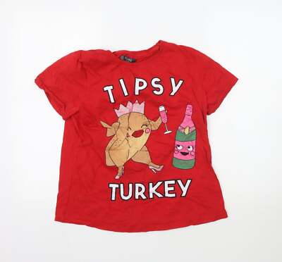 Studio Nachtwäsche Damen rot Baumwollmischung Pyjama Oberteil Größe 12 Weihnachten Tipsy Turk