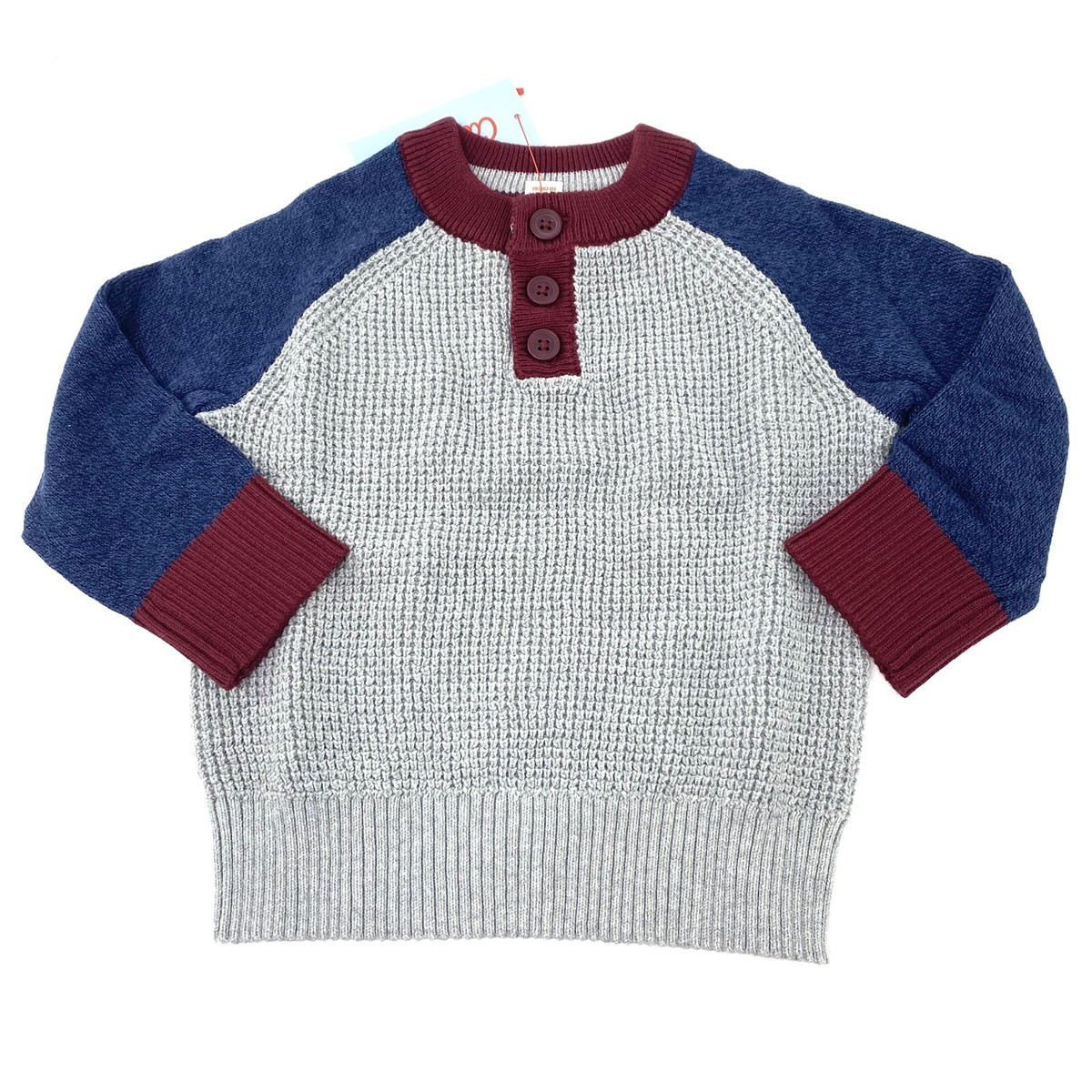 Cat Jack Baby Boys Size 12M Henley Knit Sweater Heather Grey