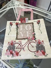 🌷Darling LOVE PINK ROSES  Gusset Spring time BICYCLE REUSABLE shopping tote 🌷